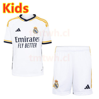 เสื้อเชิ้ต ลายทีมฟุตบอล Real Madrid คุณภาพสูง สีขาว สําหรับเด็ก 2023