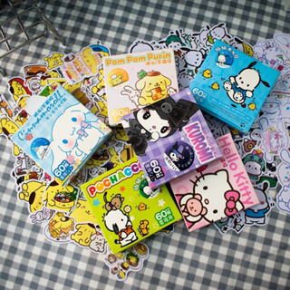 สติกเกอร์ ลาย Sanrio Hello Kitty Mymelody Kuromi Cinnamoroll Pochacco พร้อมกล่องของขวัญ 60 ชิ้น