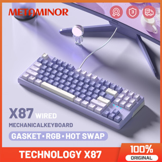 X87 คีย์บอร์ดเมคคานิคอล แบบใช้สาย พร้อมปะเก็นแบ็คไลท์ สีม่วง 87 คีย์ สําหรับแล็ปท็อป พีซี