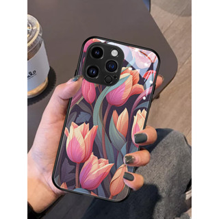 Zz เคสโทรศัพท์มือถือแบบแก้ว ลายดอกทิวลิป สไตล์ยุโรป อเมริกา เรโทร แฟชั่น สําหรับ Iphone 14promax 14 14pro 11 13 12 13promax x xr