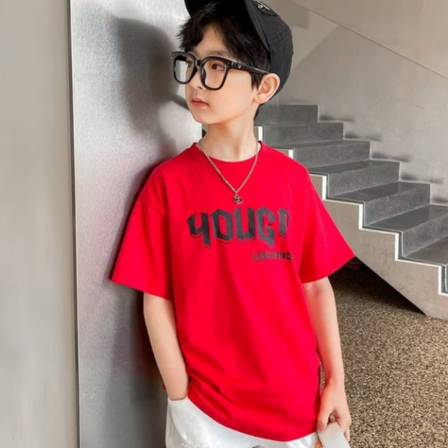 Meason เสื้อยืดไซส์เด็ก ลายน่ารัก ผ้าคอตตอน 100%ไม่ระคายผิวเพราะทำให้เด็กใส่ สีแดงสีขาว110-160cm A53