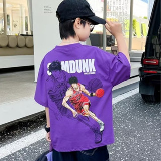 เสื้อยืดแขนสั้น ผ้าฝ้ายแท้ ทรงหลวม ลาย Slam Dunk Kaede Rukawa แฟชั่นฤดูร้อน สําหรับเด็กผู้ชาย 2023