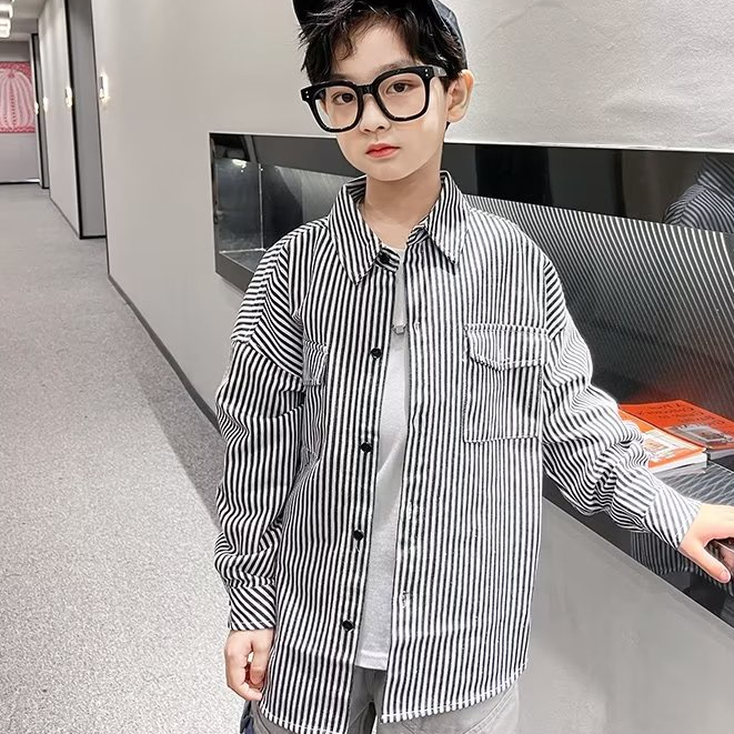 Meason เสื้อเด็ก แถบ มีกระเป๋า เหมาะสม 5-15 ปี ผ้าฝ้ายแท้ 100% ใส่สบาย ผ้านุ่ม 120-170cm A121