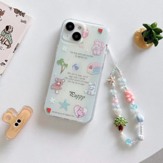 เคสโทรศัพท์มือถือ ลายการ์ตูนน่ารัก สีฟ้า พร้อมสายโซ่คล้อง สําหรับ iPhone 14 14pro 14promax 13 13pro 13promax 11 12 12pro 12promax