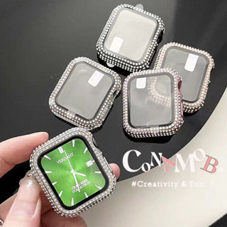 กระจกนิรภัย พร้อมเคสป้องกัน ประดับเพชรเทียม หรูหรา สําหรับ Apple watch 41 มม. 45 มม. 44 มม. 42 มม. 40 มม. 38 มม. iwatch 8 7 6 5 SE 4 3 2