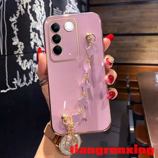 เคส vivo v27 5g vivo V27e 2023 เคสซิลิโคนนิ่ม ลายใบโคลเวอร์สี่แฉก พร้อมสายคล้อง สําหรับ vivo v27 5g vivo V27e 2023 GIRLS ZBSL01 น่ารัก ลายการ์ตูน กันกระแทก