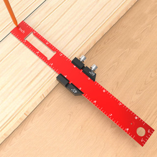 Woodworking Precision Pocket Ruler Aluminum Slide Ruler Inch/Metric T-Type Scribing Ruler Square Layout Tool W/ Slide Stops