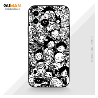 GUMAN เคสไอโฟน เคสซิลิโคนนุ่มกันกระแทกลายการ์ตูนน่ารักตลก เคสโทรศัพท์ สีดำ Compatible for iPhone 15 14 13 12 11 Pro Max SE 2020 X XR XS 8 7 6 6S Plus xsmax 6splus 7plus 8plus พลัส XYM2207