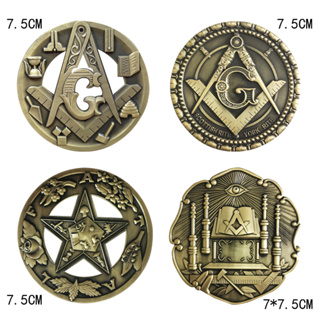 สติกเกอร์สัญลักษณ์ Masonic Auto Car Badge Mason Freemason สีบรอนซ์ สไตล์โบราณ 7.5 ซม.