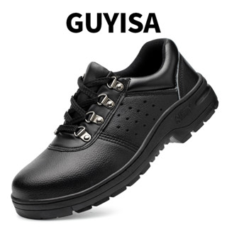 Guyisa SAFETF SHOES รองเท้าหนัง ระบายอากาศ สวมใส่สบาย สีดํา สําหรับผู้ชาย