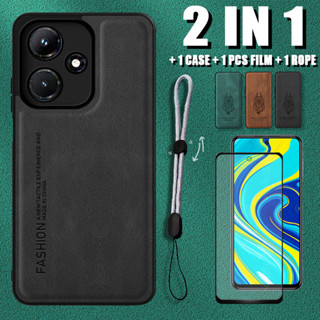 2 IN 1 เคสหนัง หรูหรา พร้อมเชือกปรับได้ และตัวป้องกันหน้าจอเซรามิค สําหรับ Infinix Hot 30 Play Hot 30 Play NFC X6835 X6835B