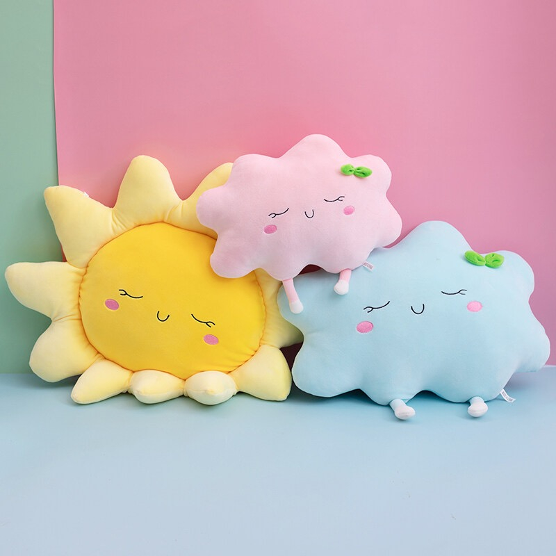 น่ารักนิเมชั่นเมฆดวงอาทิตย์หมอนอินดอกทานตะวันเมฆตุ๊กตาตุ๊กตาตุ๊กตาหมอนอ่าวหน้าต่างแสดงของเล่นตุ๊กตาโซฟาเบาะหมอนตกแต่งบ้านของขวัญวันเก