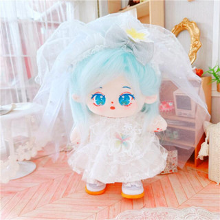 ชุดแต่งงานตุ๊กตา ผ้าฝ้าย ผ้ากํามะหยี่ขนนิ่ม ลายลูกไม้ สีขาว สไตล์เกาหลี ขนาด 20 ซม. แบบเปลี่ยน สําหรับตุ๊กตา K-Pop Lisa Jennie Kim Jisoo Kep1er Idol Collection