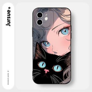 JURSUE เคสไอโฟน เคสซิลิโคนนุ่มกันกระแทกการ์ตูนน่ารักตลก เคสโทรศัพท์ สีดำ Compatible for iPhone 15 14 13 12 11 Pro Max SE 2020 X XR XS 8 7 6 6S Plus พลัส Y3667