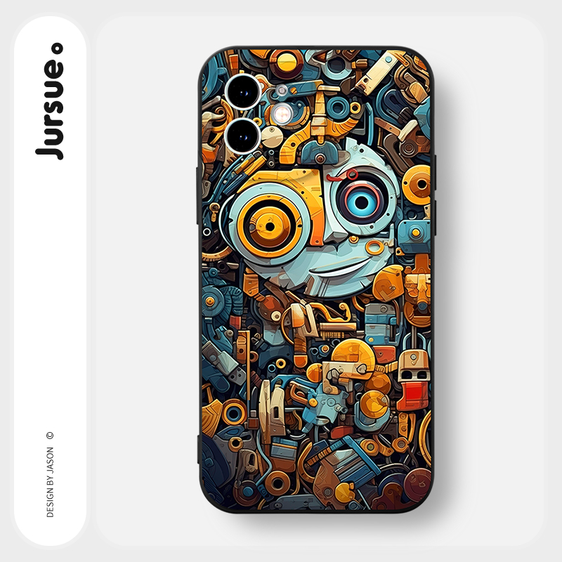 JURSUE เคสไอโฟน เคสซิลิโคนนุ่มกันกระแทกการ์ตูนตลก เคสโทรศัพท์ สีดำ Compatible for iPhone 16 15 14 13 12 11 Pro Max SE 2020 X XR XS 8 7 Plus พลัส Y3670