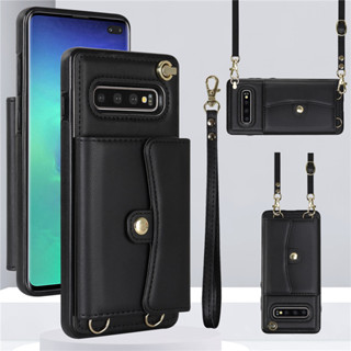 เคสโทรศัพท์มือถือหนัง พร้อมช่องใส่บัตร และสายคล้อง แฟชั่น สําหรับ Samsung Galaxy S9 S10 Plus S20 Ultra FE