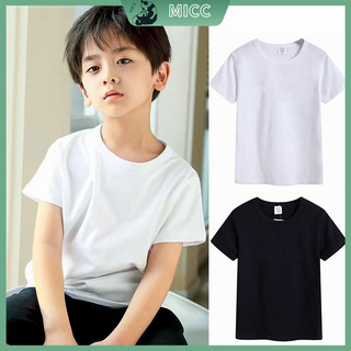 【Bangkok Delivery】เสื้อยืดแขนสั้น ผ้าฝ้าย ดูดซับเหงื่อได้ดี สีพื้น สําหรับเด็กผู้ชาย และผู้หญิง อายุ 3-16 ปี