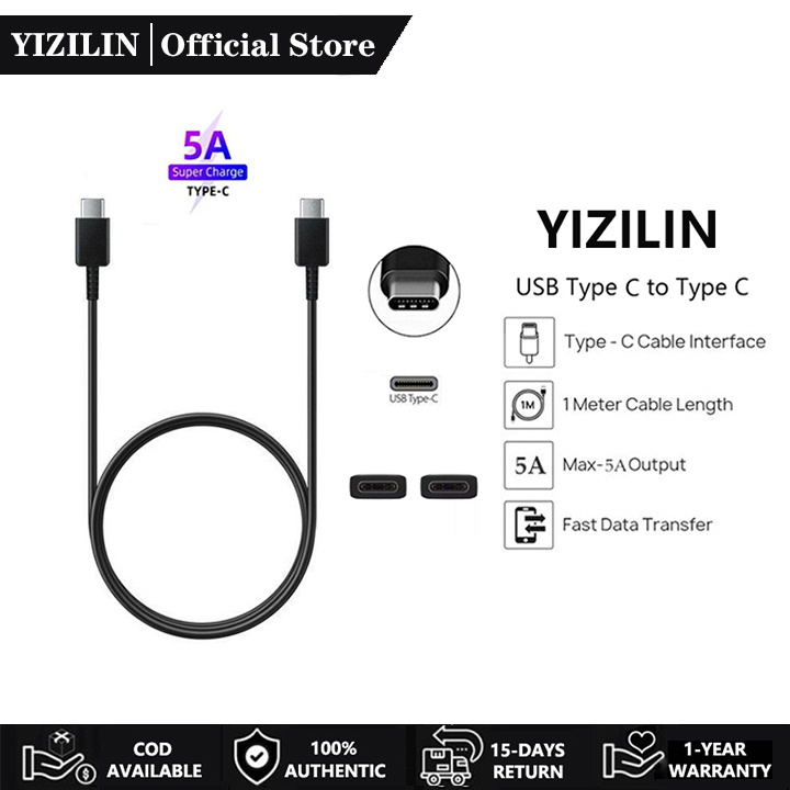 Yizilin สายชาร์จ USB C เป็น USB C 5A 45W PD ชาร์จเร็วมาก สําหรับ Samsung S20 S21 S22 Ultra Note 20 10 A91 A90 A80 A70 A71
