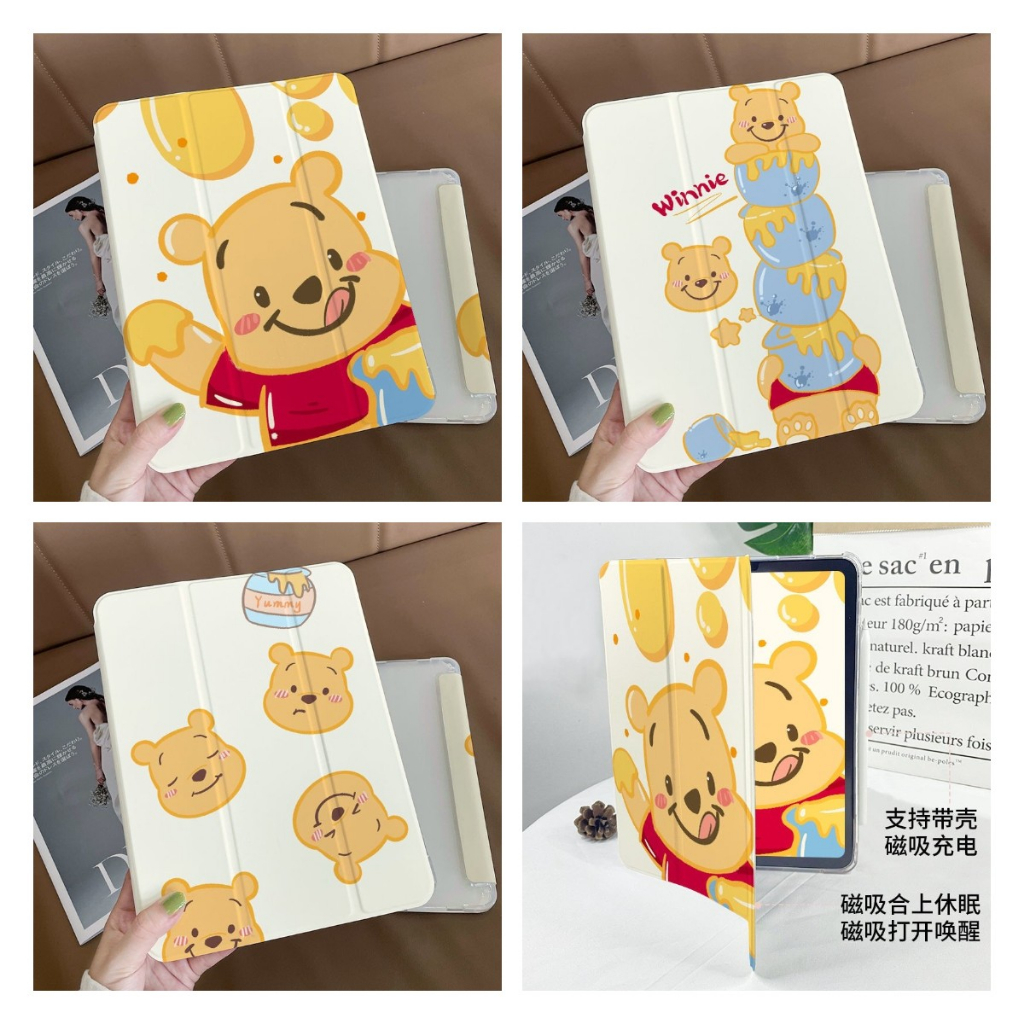 เคสไอแพด gen9 ใส่ปากกาได้ Pen Slot case for ipad เคสipad เคสใส ลายการ์ตูนหมีพูห์ กันกระแทก ฝาพับ เคส