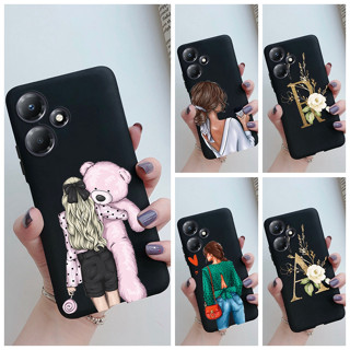 เคสซิลิโคนนิ่ม เนื้อแมตต์ กันกระแทก ลายตัวอักษร สีดํา สําหรับ Infinix Hot 30 Play