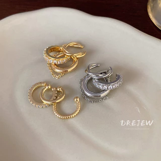 DREJEW ตุ้มหูเกาหลีบุคลิกภาพพู่คลิปชุด 3 ชิ้นโลหะสไตล์ต่างหูแฟชั่นสำหรับผู้หญิง