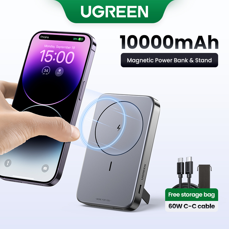UGREEN 【ใหม่】พาวเวอร์แบงค์ 10000mah PD20W ชาร์จเร็ว พร้อมที่ชาร์จแม่เหล็กไร้สาย สําหรับ Samsung S24 iPhone 15 Pro Max Huawei