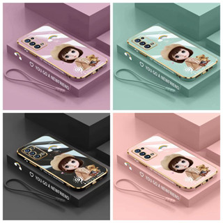 เคส Oppo A98 5G A1 5G A97 5G A78 5G K11X ขอบตรง 90° สาวการ์ตูนชุบเคสโทรศัพท์