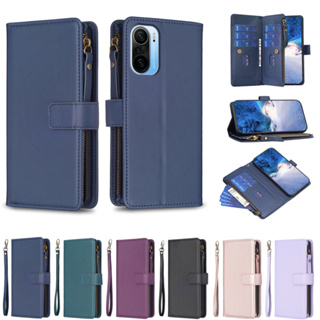 เคสโทรศัพท์หนัง ฝาพับ พร้อมช่องใส่บัตร มีซิป หรูหรา สําหรับ Xiaomi 11 Lite Poco M5s M3 X3 NFC F3 Pro Redmi 10 5G 9