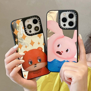 เคสโทรศัพท์มือถือแบบกระจก กันกระแทก ลายหมี กระต่ายน่ารัก เรียบง่าย หรูหรา สําหรับ iPhone 13PROMAX 14PROMAX 12PROMAX 11 12 12PRO 13 13PRO 14PLUS 14PRO