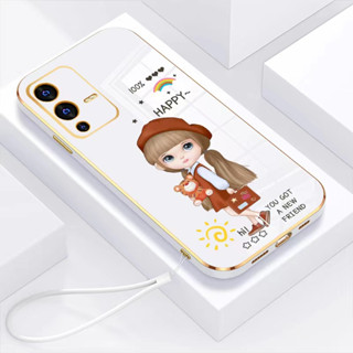 เคส Realme Narzo N53 C53 11 Pro 11 Pro+ ขอบตรง 90 องศาชุบเปลือกการ์ตูนสายรุ้งสาวโทรศัพท์กรณี