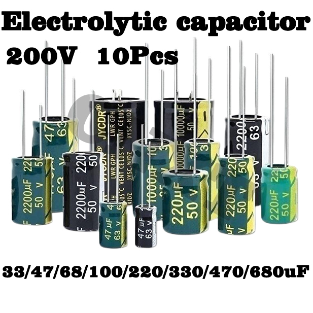 2 ~ 10PCS 200V 33UF 47UF 68UF 100UF 220UF 330UF 470UF 680UF In-line อลูมิเนียม Electrolytic Capacito