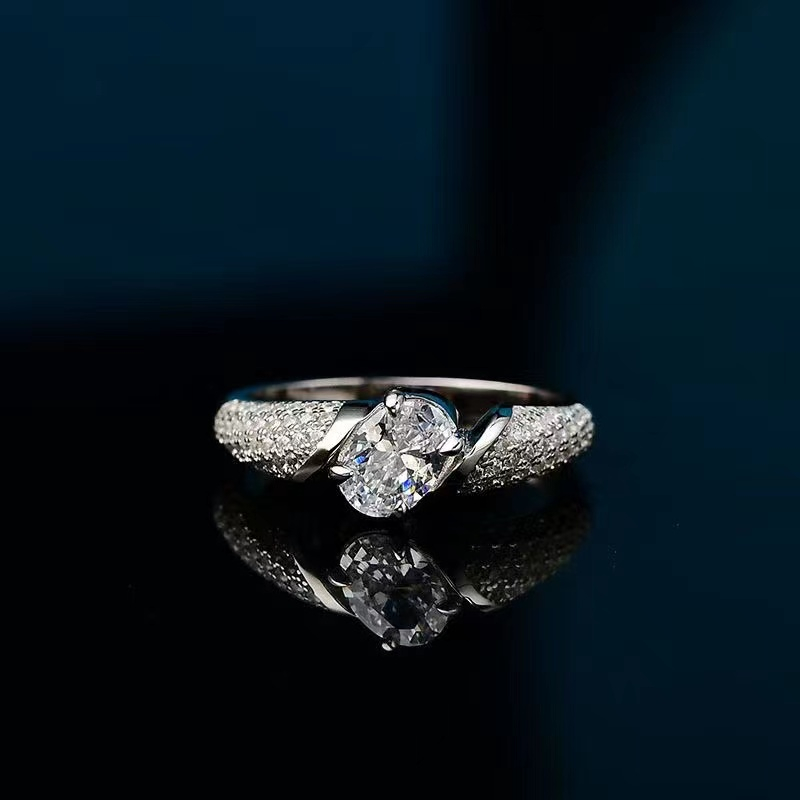 Moissan Ring Horseshole Lotus Oval 1ct แหวนหมายเลข: 9-20 Silver Gold-Plated Seal Au750 เนื้อทองคําแท