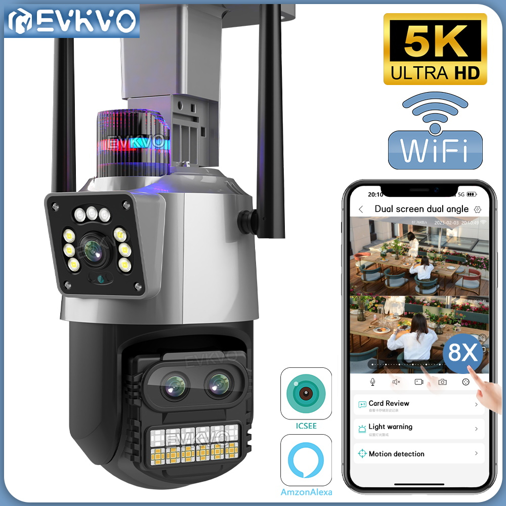 Evkvo กล้องวงจรปิดรักษาความปลอดภัย 12MP 5K 8MP 4K Alxea WIFI IP ซูมได้ 8X กันน้ํา สําหรับบ้าน