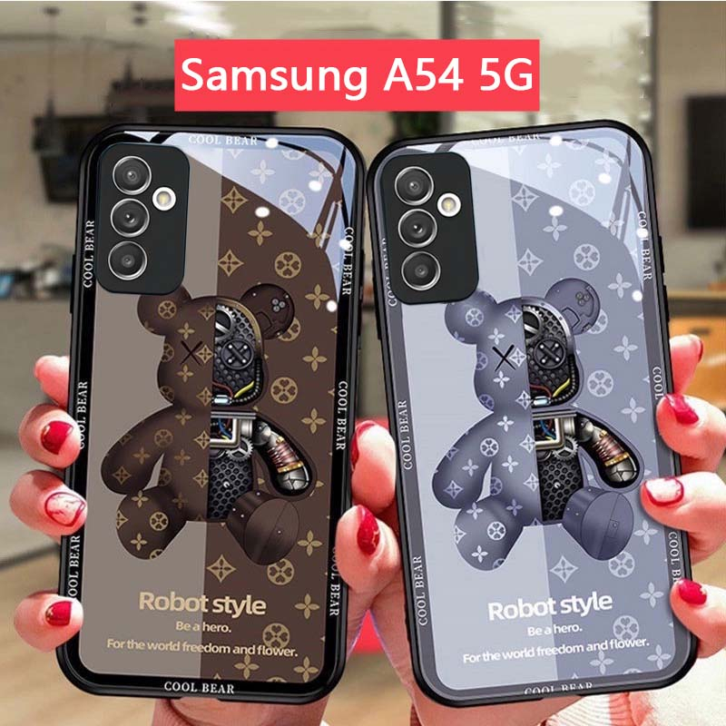 เคส Samsung A54 5G เคส Samsung A52 A52S A53 A73 5G เคส เคสโทรศัพท์มือถือแบบแก้ว กันกระแทก กันรอยกล้อง ลายหมี แนวสตรีท หรูหรา สําหรับ