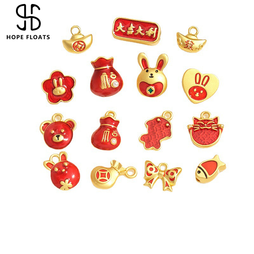 HopeFloats-24K โชคลาภแมวปลากระต่ายอวยพรกระเป๋าสร้อยข้อมืออุปกรณ์เสริมวัสดุอุปกรณ์เสริมลูกปัดที่มีสีสันเครื่องประดับสาว DIY ของขวัญบรรจุภัณฑ์ที่ดี