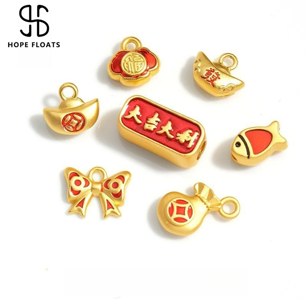 HopeFloats-24K โชคลาภแมวปลากระต่ายอวยพรกระเป๋าสร้อยข้อมืออุปกรณ์เสริมวัสดุอุปกรณ์เสริมลูกปัดที่มีสีสันเครื่องประดับสาว DIY ของขวัญบรรจุภัณฑ์ที่ดี
