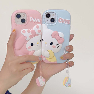 เคสโทรศัพท์มือถือ ซิลิโคนนิ่ม กันกระแทก ลายเฮลโลคิตตี้ 3D พร้อมจี้ หรูหรา เรียบง่าย สําหรับ iPhone 12PROMAX 11 13 13PRO 14 14PROMAX 13 14PROMAX