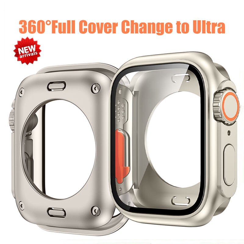 กระจก + เคส สําหรับ iWatch 44 มม. 45 มม. เปลี่ยนเป็นตัวป้องกันหน้าจออัลตร้า + ฝาครอบ PC สําหรับ iWatch Series 44/45 มม.