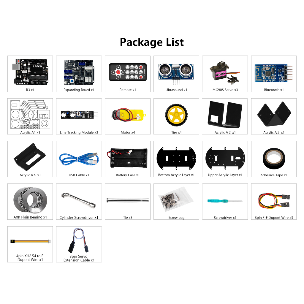 [COD] LAFVIN 2-in-1 รถยนต์หุ่นยนต์ 4WD + แขนกล ชุดเรียนรู้ Arduino UNO R3 รองรับ Bluetooth