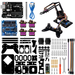 [พร้อมส่ง]LAFVIN ชุดการเรียนรู้ Arduino Uno R3 พร้อมการสอน ชุดประกอบแขนหุ่นยนต์ แขนกลอะคริลิค เก็บเงินปลายทาง