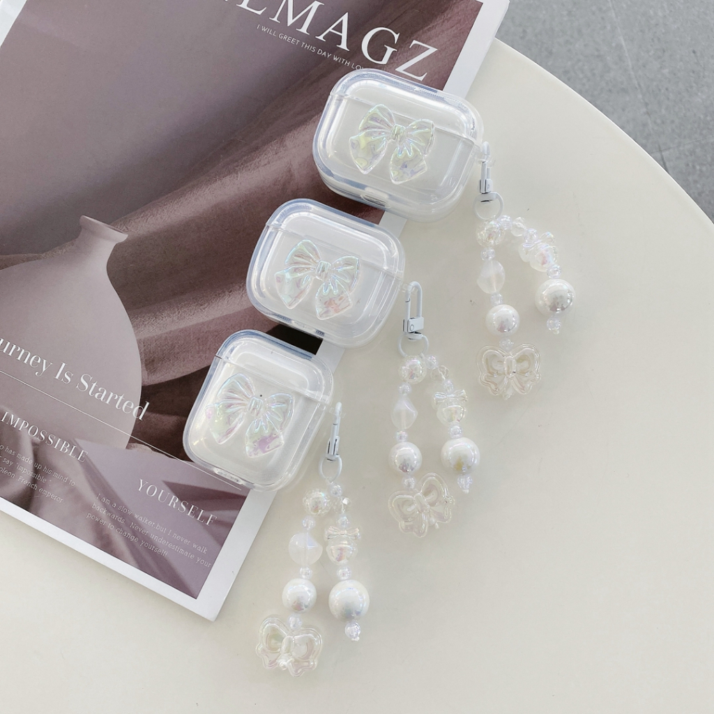 Airpods Pro 3 case bowknot transaprent สําหรับ airpods pro gen 2/1 2 3 4 ANC cover