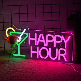 Happy Hour ป้ายไฟนีออน LED หรี่แสงได้ สําหรับติดตกแต่งผนัง ห้องนอน บาร์ โรงแรม ปาร์ตี้ คลับ สํานักงาน