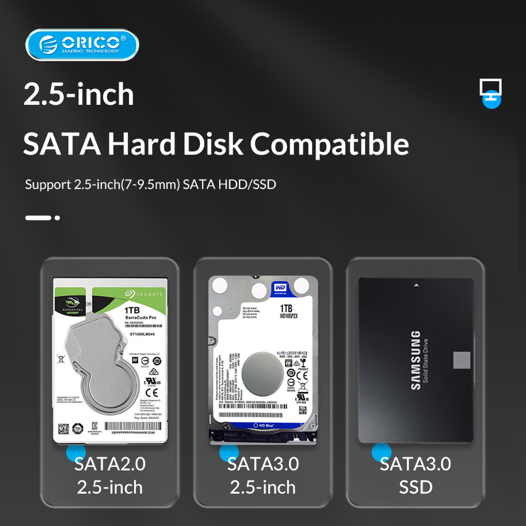 Orico เคสฮาร์ดไดรฟ์ HDD 2.5 SATA เป็น USB 3.0 สําหรับกล่อง HDD SSD Type C 3.1