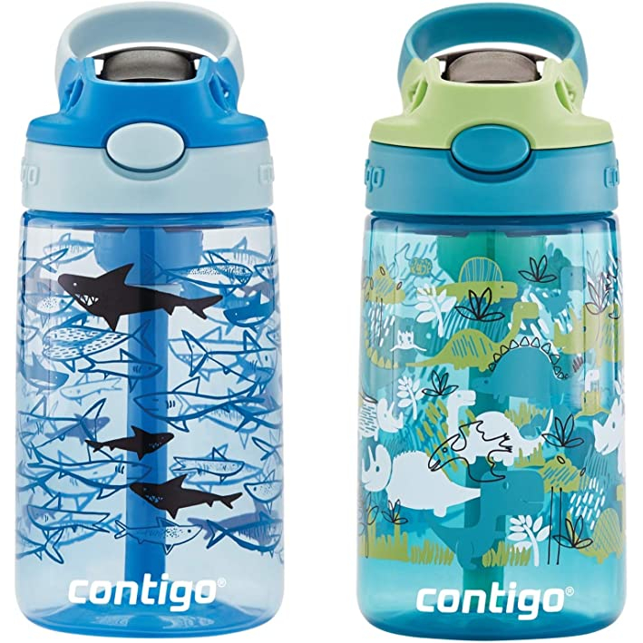 Contigo ขวดน้ํา พร้อมหลอดดูด ลายฉลาม และไดโนเสาร์ ขนาด 14 ออนซ์ สําหรับเด็ก