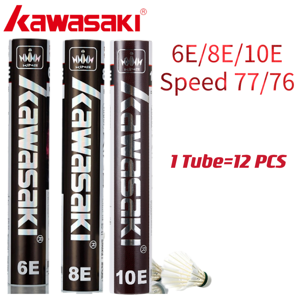 KAWASAKI ลูกขนไก่แบดมินตันคาวาซากิ 12PCS King 6E/8E/10E Goose Feather ลูกแบดมินตันการฝึกอบรมกีฬาความ