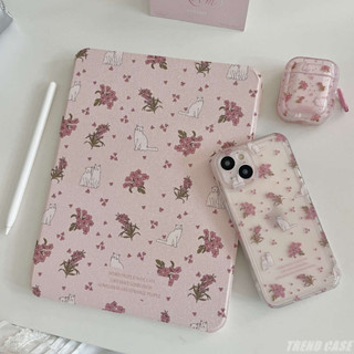 เคส ลายการ์ตูนแมว ดอกไม้ สีชมพู พร้อมช่องใส่ดินสอ สําหรับ iPad 10.2 iPad Air 5th 4th Generation 10.9 iPad Pro 11 9.7 10.2 7 8 9th Air3 pro10.5 10th