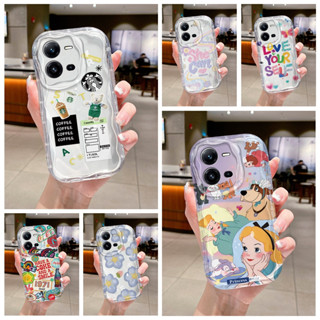 เคสโทรศัพท์มือถือนิ่ม กันกระแทก ป้องกันกล้อง ลาย Starbucks Alice Flowers wave สําหรับ vivo Y22S Y22 4G Y51 Y51A Y31 4G V25 5G V25E Y30 Y30i Y50