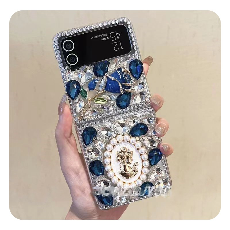 Samsung Z Flip3 4 5 6 7 7FE 8 เคสโทรศัพท์หรูหรา Rose Goddess Rhinestone กรณี OPPO FindN3Flip/N2Flip พับหน้าจอป้องกันกรณีเพชรเต็มแฟชั่นเพชร-studded