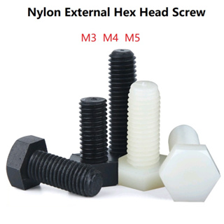 100Pcs   Nylon External Hex Head Screws Plastic Hexagon Bolts M3 M4 M5 M6 M8 M10 M12 for Heat/ Electricity Insulation USE Screw สกรูหัวหกเหลี่ยม พลาสติก ไนล่อน  สําหรับฉนวนกันความร้อน ไฟฟ้า