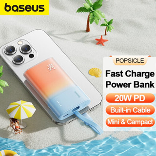 Baseus พาวเวอร์แบงค์ 5200mAh แบบพกพา 20W PD ชาร์จเร็ว พร้อมสายเคเบิล สําหรับ IP 14 13 12 11